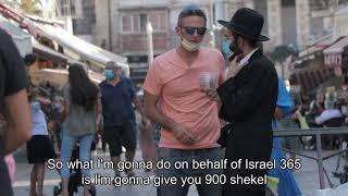 Giving homeless people in Jerusalem 1,000 Shekels cash