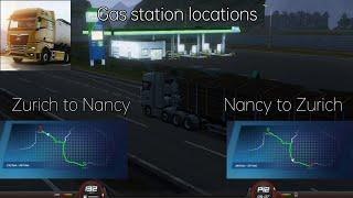 Gas Station Locations in Truckers of Europe 3 (Zurich to Nancy and Nancy to Zurich)