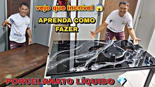 COMO FAZER PORCELANATO LÍQUIDO: MESA NERO MARQUINA #resinaepóxi #resinart #epoxy #transformação