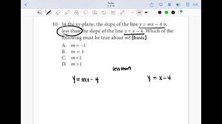 SLOPE & GRAPHING QUESTION ON TSI MATH PRACTICE TEST….in the system-plane, the slope of the line…