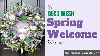 How to Deco Mesh Lavender Spring Welcome Wreath | Wreath Making for Beginners