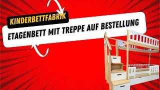 Zweifarbiges Etagenbett mit Treppe – Weiß & Naturholz. Etagenbett mit Treppe von @KinderBettFabrik