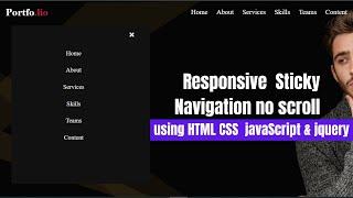 Responsive Sticky Navigation Bar using HTML CSS  JavaScript & jQuery.