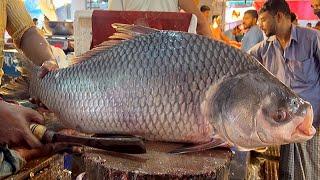 Amazing 15 Kg Giant Katla Fish Cutting Skills Live In Fish Market | Fish Cutting Skills