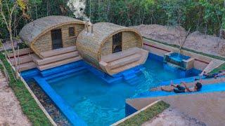 Build Water Slide Park into Underground Swimming Pool Luxury Twin Villa House