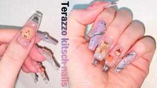 Terrazzo kitsch nail Make cute decorations / Nails extension / ASMR