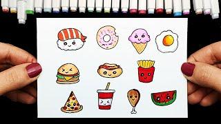 Cute food drawings for sketchbook | How To Draw Cute Food | Yulka's easy drawings for sketching.