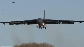 B-52 bomber planes landing after flyovers in Europe