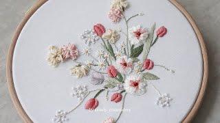 프랑스자수 핑크빛꽃다발  Hand Embroidery A pinkish bouquet