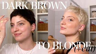 Dark Brown to Platinum Blonde Hair with ONE BLEACH ONLY | + Cut