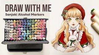  Draw with me / Marker Art "Christmas girl" Process / Sanjoki 120 Alcohol Markers Review