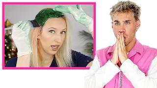 Hairdresser Reacts To DARING Blonde To Green Hair Color Transformations
