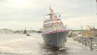 Spectacular LCS side launch at Fincantieri Marinette Marine shipyard