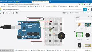 contador simple  pulsador + led  + buzzer  Tinkercad