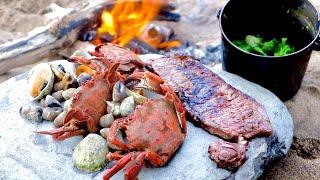 COASTAL FORAGING - Velvet Crab Surf & Turf - Beach fire Cook Up