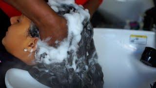 Asmr Korean Spa Inspired Hair Bath | Will Put You To Sleep   Silk Press n Cut on Relaxed Hair