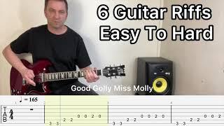 6 Alternate Picking Guitar riffs Easy to Hard + Tabs