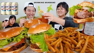 Drinking Mukbang w.husband ft. BLOODY MARY + HOMEMADE BURGER & BEER FRIES