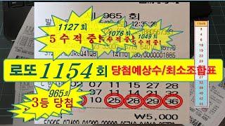 로또1154회 당첨예상번호&고정수