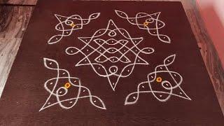 simple 7 dots kolam with border | 7 to 1 dots melikala muggulu | side muggu with dots | melikalamugu