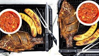 OVEN ROASTED TILAPIA, PLANTAIN AND PEPPER SAUCE - OVEN GRILLED TILAPIA FISH - OVEN GRILLED FISH