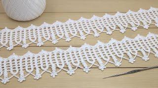 Ленточное кружево КАЙМА с завитками ВЯЗАНИЕ КРЮЧКОМ мастер-класс  Crochet ribbon lace