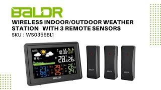 BALDR Weather Station Wireless Indoor Outdoor with 3 Remote sensors in Color Large Display