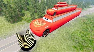 Pixar Cars ,Big & Small Lightning McQueen vs Dinoco, Tow Mater vs BIG UPSIDE DOWN - BeamNG.Drive