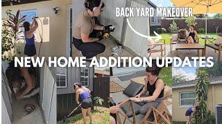 Adding an addition to our backyard update and backyard makeover ! Yard work + Installing a dryer !