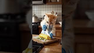 The Meowster Chef EP 2 - Make simple omelet #cat #shortsfeed #cooking #catcooking