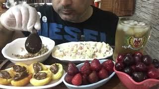 ASMR | MUKBANG | Buckwheat with meat | Apricot with Chocolate | Strawberry with Honey | Cherry 