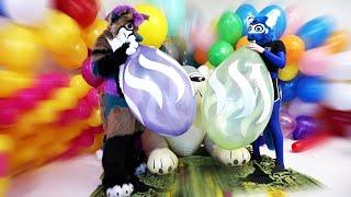 Skylar & Kief Blow to Pop Huge Stripey Balloons