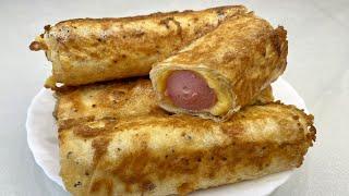 Вкуснейший завтрак за 10 минут.Сосиска с сыром в лаваше)