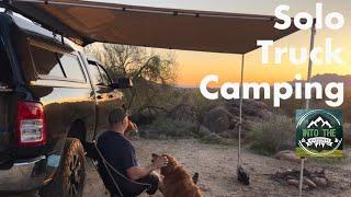 SILENT SOLO TRUCK CAMPING with my Dog Bailey [ Cooking Camping ASMR desert ]