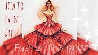 How to Paint Fashion Illustration Red Gown for Beginners (Speed painting)