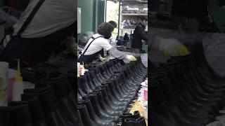 Rain boots mass production process. Korean shoe manufacturing plant.