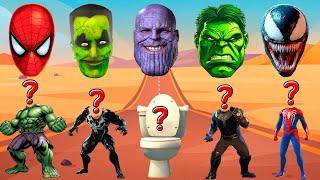 TEBAK GAMBAR Spider-Man vs Skibidi Toilet Hulk Thanos Venom Captain America | WRONG SUPERHEROES HEAD