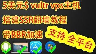 【82年苍老湿】5美元vultr vps主机搭建SS/SSR翻墙教程带BBR加速，稳定高速，关键还便宜