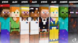 Minecraft Steve - All Skins, Victory Poses, Attacks & Palutena's Guidance