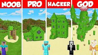 Cactus House Build Battle Challenge - Noob vs Pro vs Hacker vs God - Minecraft Animation