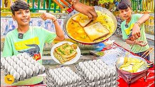 12 Years Old Boy Selling Cheapest 5 Eggs Bread Omelette In Noida Rs. 75/- Only l Noida Street Food