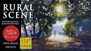 HOW TO PAINT A RURAL SCENE-LANDSCAPE-EASY WATER COLOUR DEMONSTRATION BY ARTIST SUNIL LINUS DE