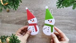 How to make a Snowman using cardboard and papers - DIY Snowman Christmas ornament