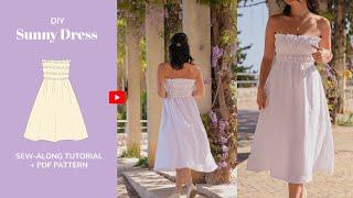 DIY Sunny Backless Shirred Midi Linen Dress Tutorial - tintofmintPATTERNS