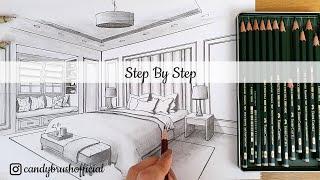 How to Draw A Bedroom In Two Point Perspective | Step By Step