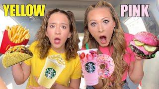 YELLOW  VS PINK  FOODS ONLY DRIVE THROUGH CHALLENGE!