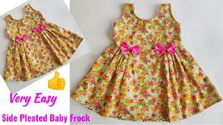 Very Easy Side pleated Baby frock cutting and stitching | Baby Frock cutting and stitching