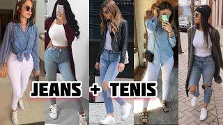 COMBINACIONES PERFECTAS JEANS + TENIS LOOKS CASUALES CON PANTALONES DE MEZCLILLA MODA 2022