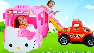 Nadia & New Hello Kitty Bus - Wheels on the bus Song for kids