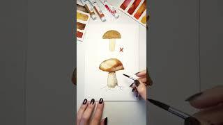 Уроки рисования акварельными красками. Как нарисовать эффектный объемный гриб short #shorts